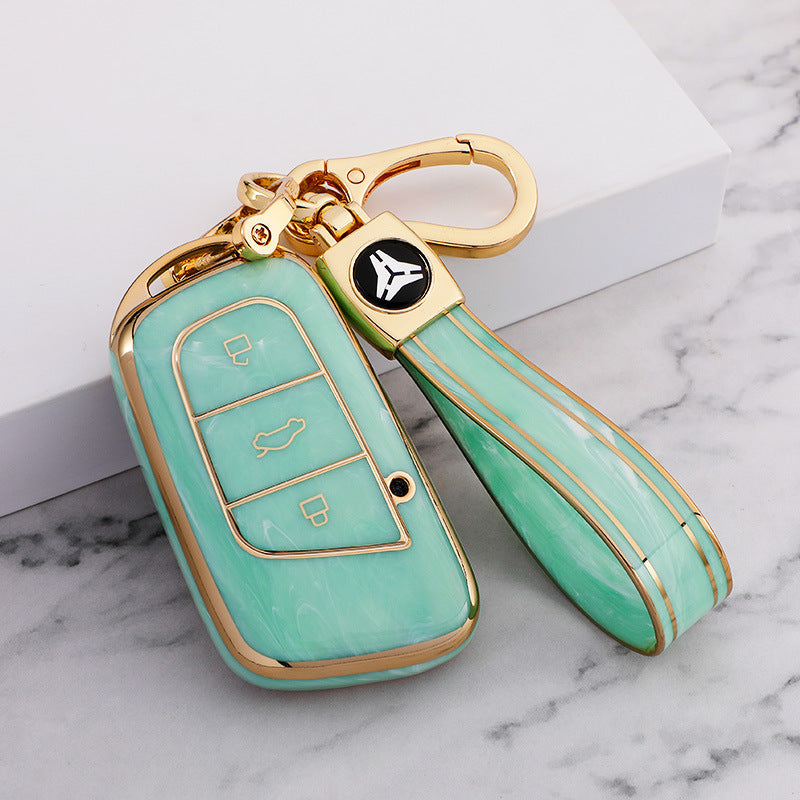 Carsine Chery Car Key Case Gold Inlaid With Jade Green / Key case + strap