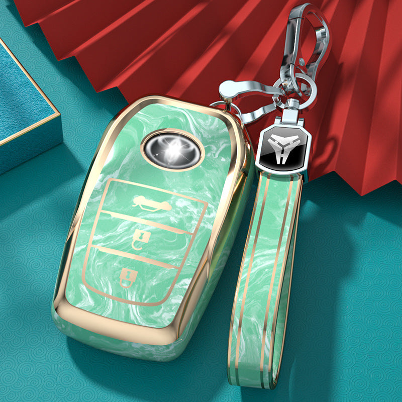 Carsine Toyota Car Key Case Gold Inlaid With Jade Green / Key case + strap