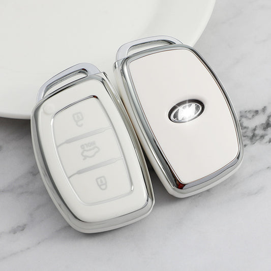 Carsine Hyundai Car Key Cover Silver Edge White / Key case
