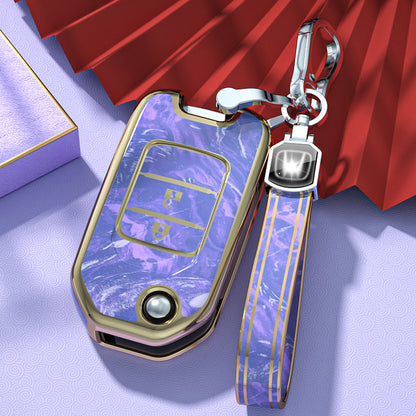 Carsine Honda Car Key Case Gold Inlaid With Jade Purple / Key case + strap