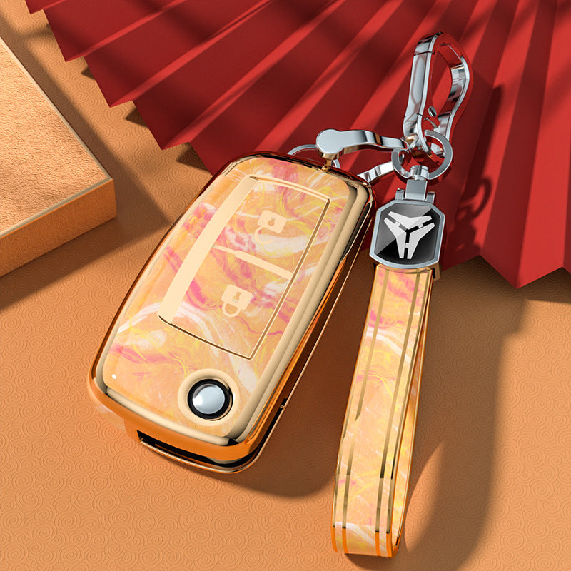 Carsine Nissan Car Key Case Gold Inlaid With Jade Yellow / Key case + strap
