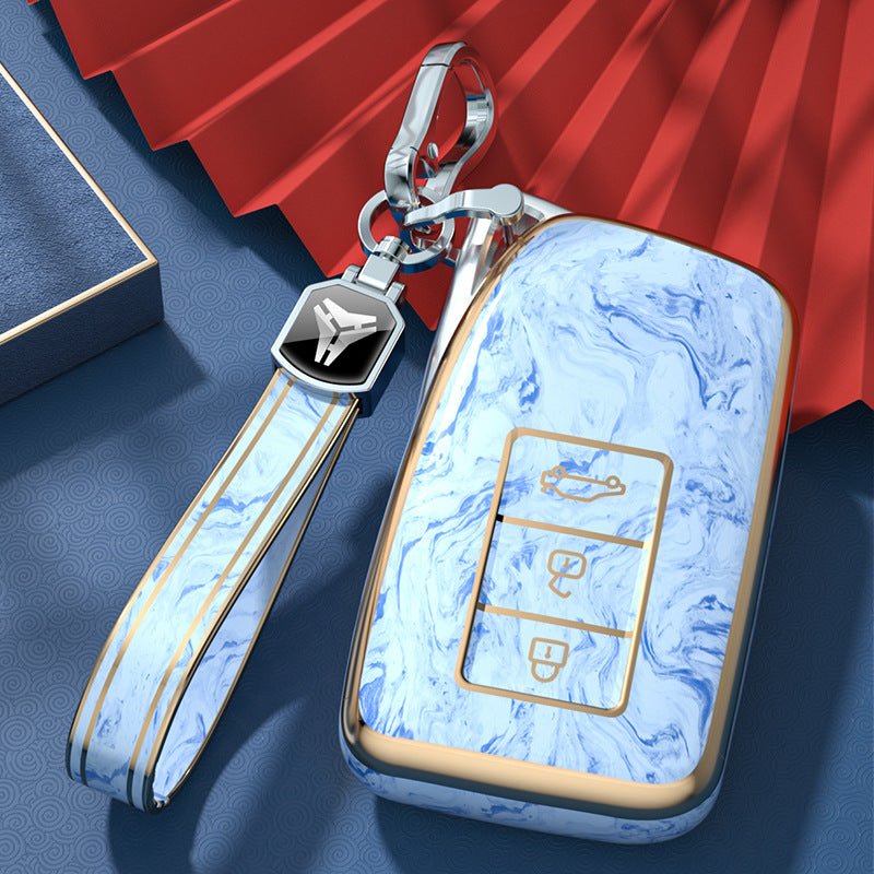 Carsine Lexus Car Key Case Gold Inlaid With Jade Blue / Key case + strap