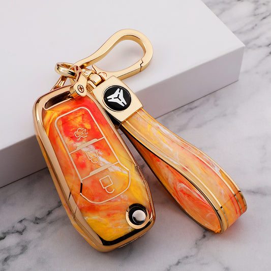 Carsine Ford Car Key Case Gold Inlaid With Jade Yellow / Key case + strap