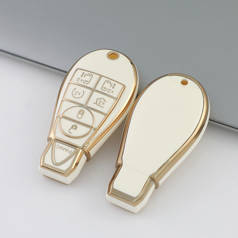 Carsine Jeep Dodge Chrysler Car Key Case Golden Edge White / Key case