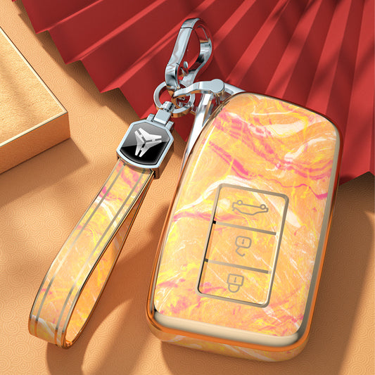 Carsine Lexus Car Key Case Gold Inlaid With Jade Yellow / Key case + strap