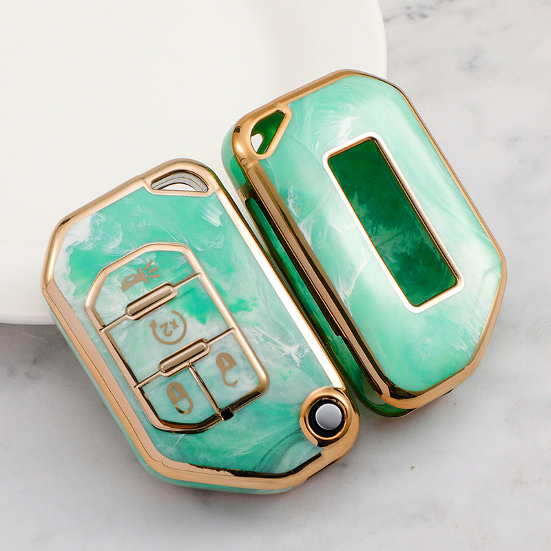 Carsine Jeep Dodge Chrysler Car Key Case Gold Inlaid With Jade Green / Key case