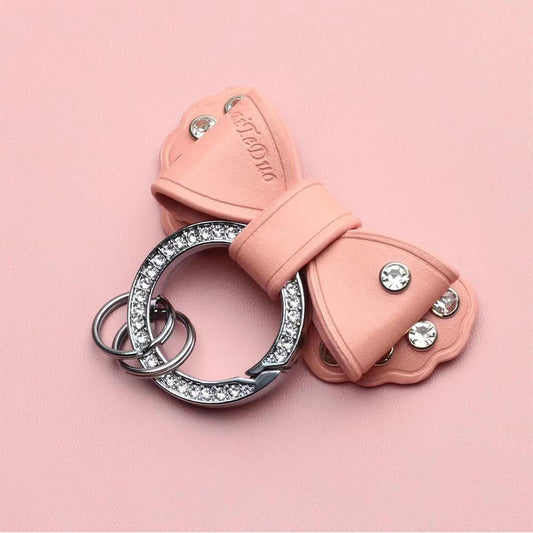 Carsine Bow Silver Keychain Pink