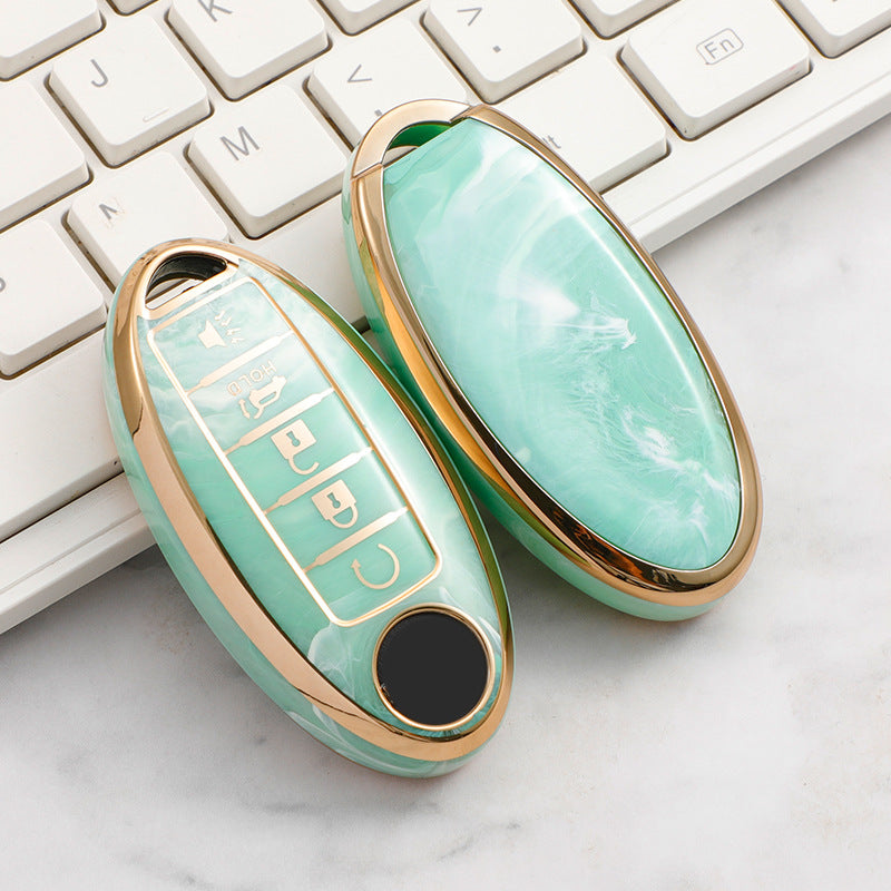 Carsine Nissan Car Key Case Gold Inlaid With Jade Green / Key case