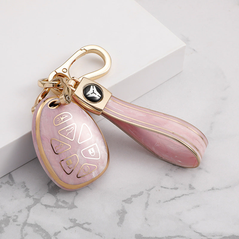 Carsine GMC Car Key Case Gold Inlaid With Jade Pink / Key case + strap