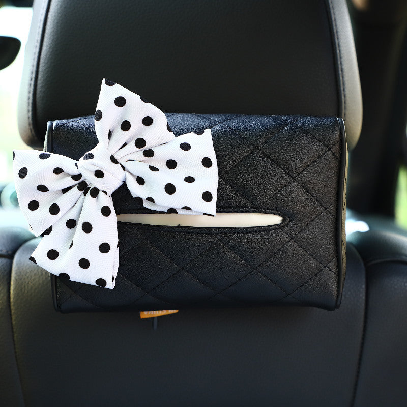 Carsine Bowknot leather car paper box black dot bow