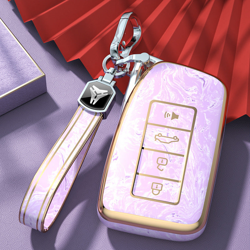 Carsine Lexus Car Key Case Gold Inlaid With Jade Pink / Key case + strap