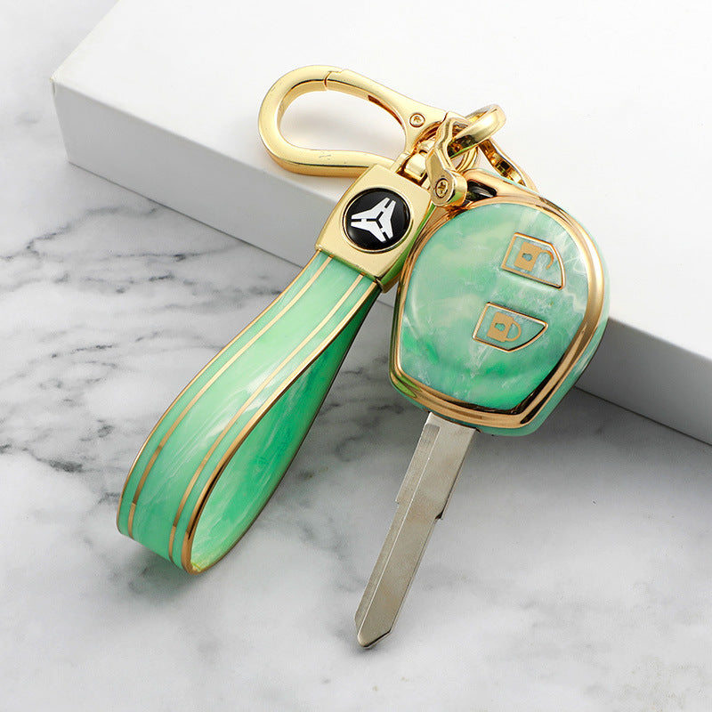 Carsine Suzuki Car Key Case Gold Inlaid With Jade Green / Key case + strap