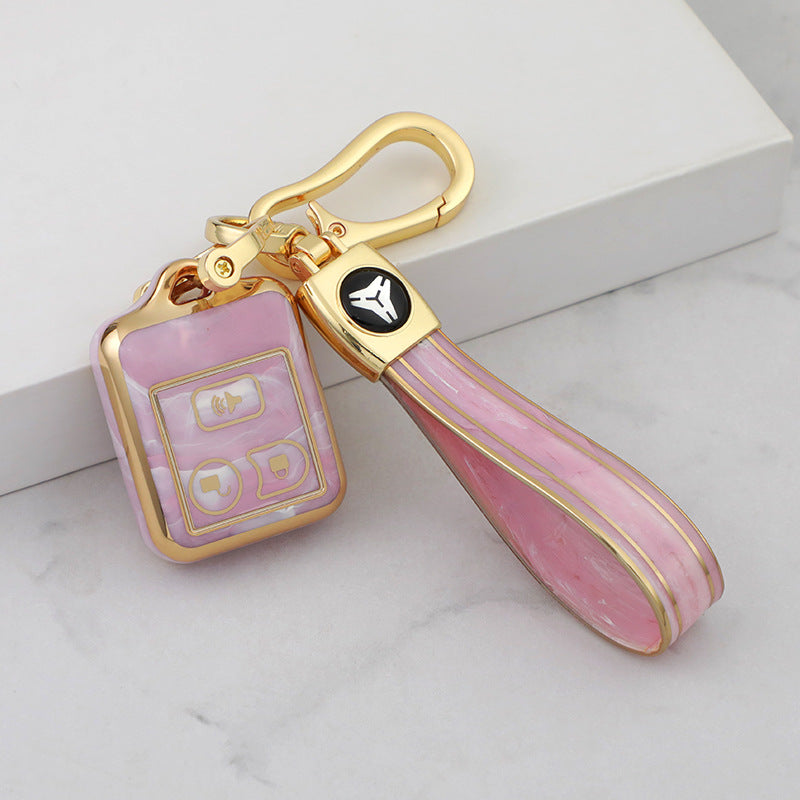 Carsine Ford Car Key Case Gold Inlaid With Jade Pink / Key case + strap