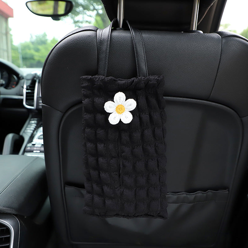 Carsine Puff Car Seat Hanging Paper Box Black + Flower