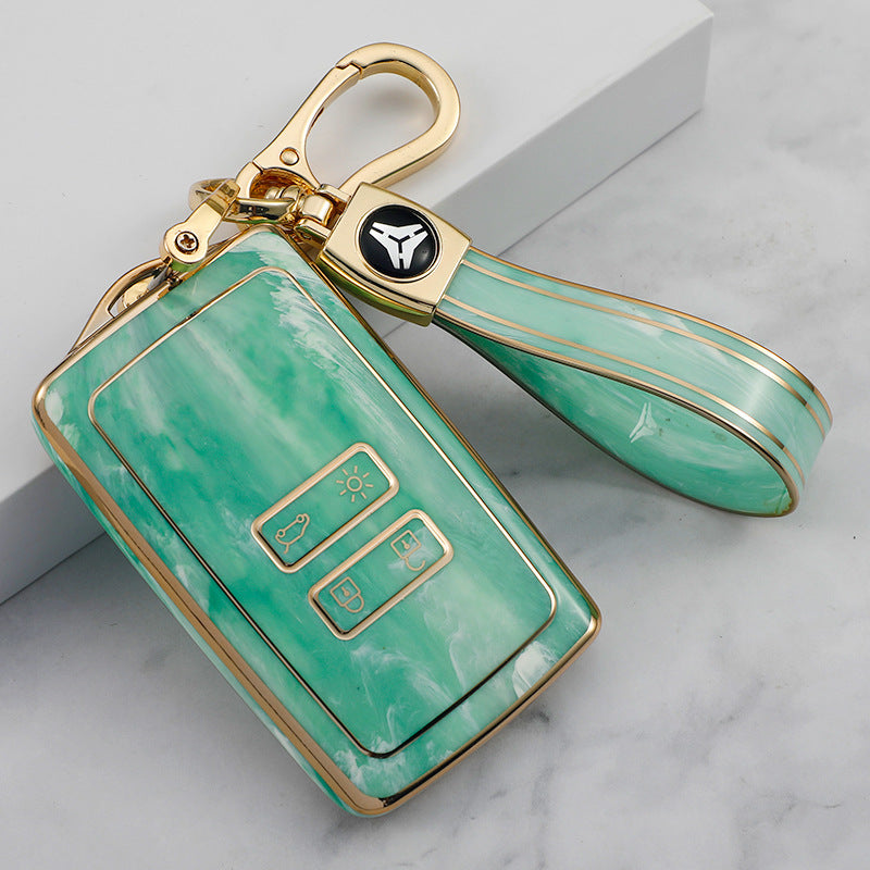 Carsine Renault Car Key Case Gold Inlaid With Jade Green / Key case + strap