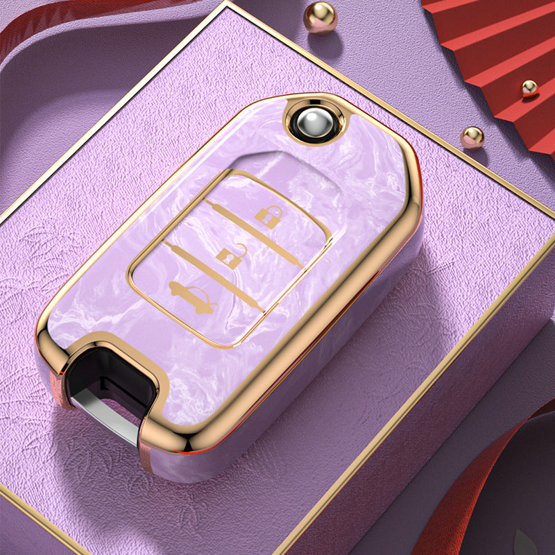 Carsine Honda Car Key Case Gold Inlaid With Jade Pink / Key case