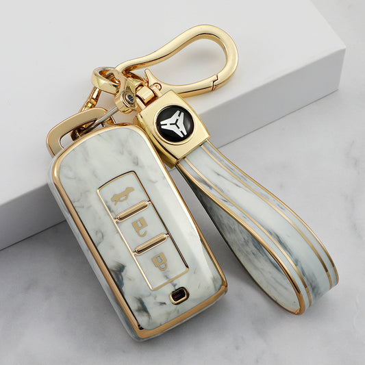 Carsine Mitsubishi Car Key Case Gold Inlaid With Jade Grey / Key case + strap