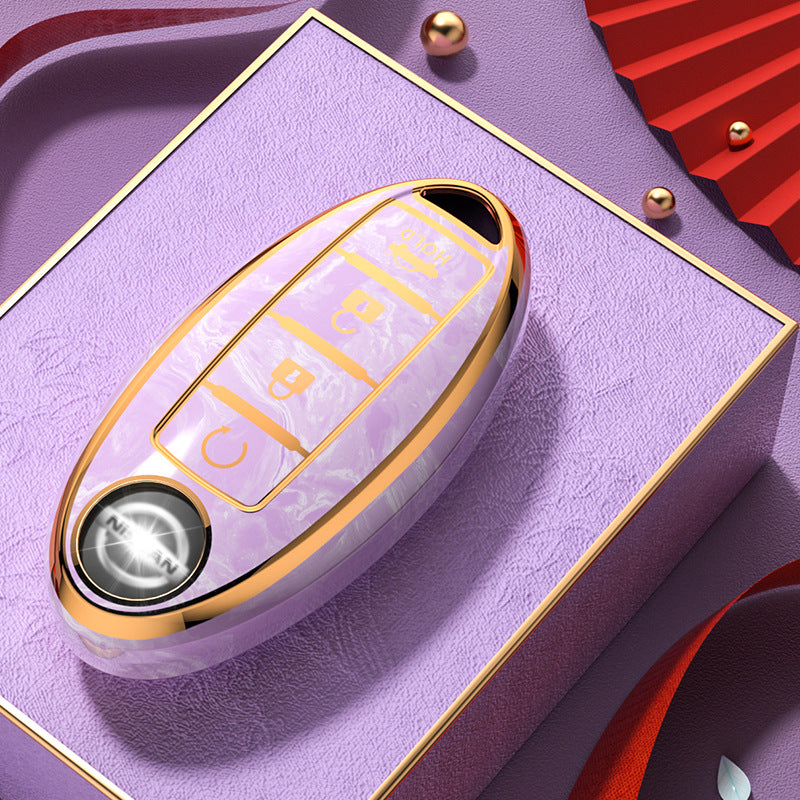 Carsine Nissan Car Key Case Gold Inlaid With Jade Pink / Key case