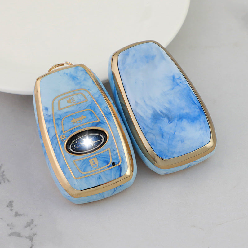 Carsine Subaru Car Key Case Gold Inlaid With Jade Blue