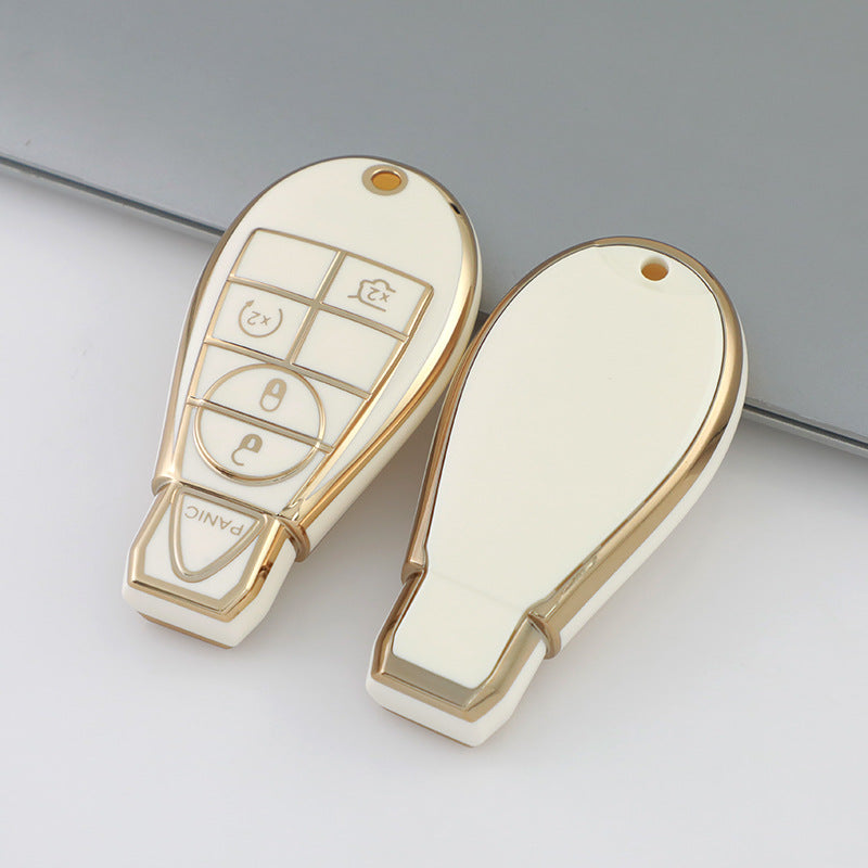 Carsine Jeep Dodge Chrysler Car Key Case Golden Edge White / Key case