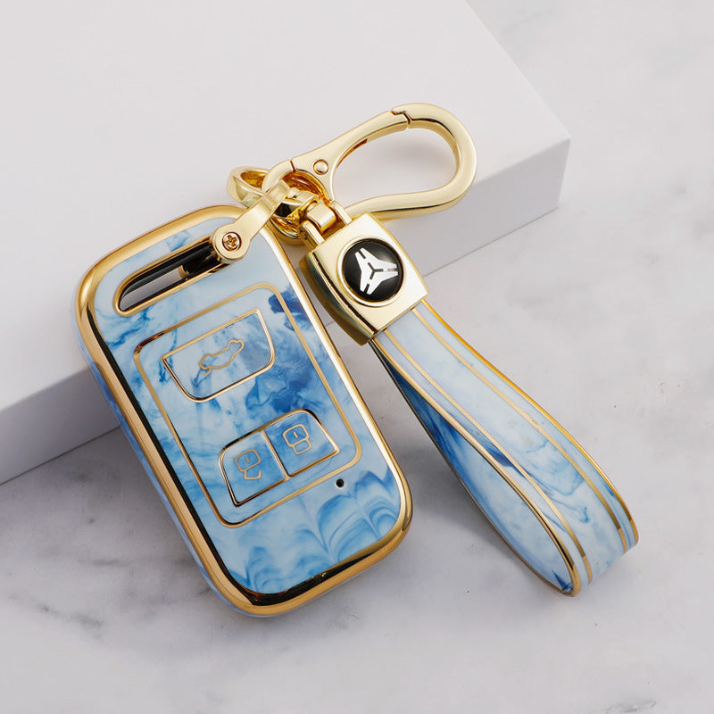 Carsine Chery Car Key Case Gold Inlaid With Jade Blue / Key case + strap