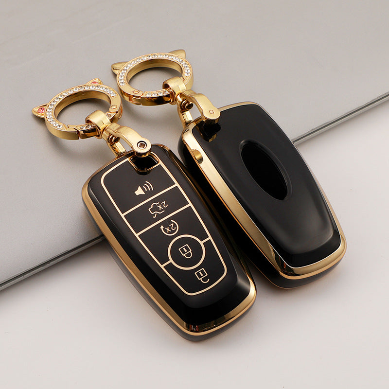 Carsine Ford Car Key Case Golden Edge Black / Key case(no chain)
