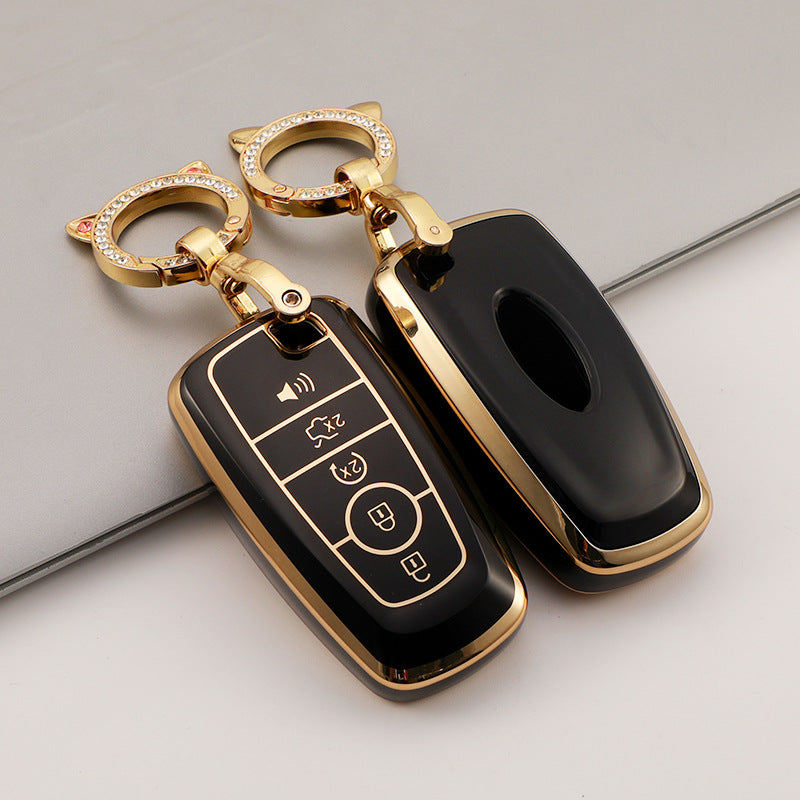 Carsine Ford Car Key Case Golden Edge Black / Key case（no chain）