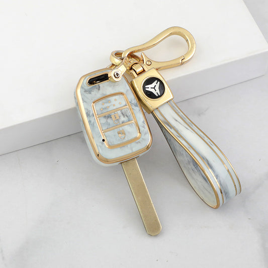 Carsine Honda Car Key Case Gold Inlaid With Jade Grey / Key case + strap