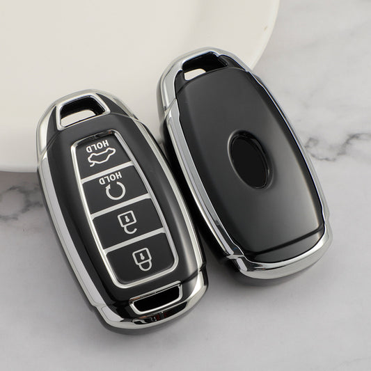 Carsine Hyundai Car Key Cover Silver Edge Black / Key case