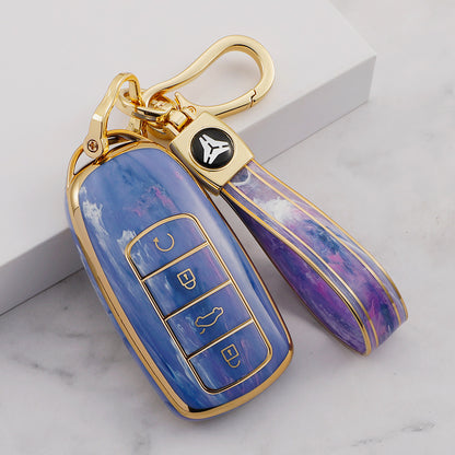 Carsine Chery Car Key Case Gold Inlaid With Jade Purple / Key case + strap
