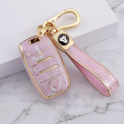 Carsine Kia Car Key Case Gold Inlaid With Jade Pink / Key case + strap