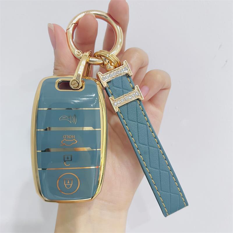 Carsine Kia Car Key Case Golden Edge Grey / Key case + strap