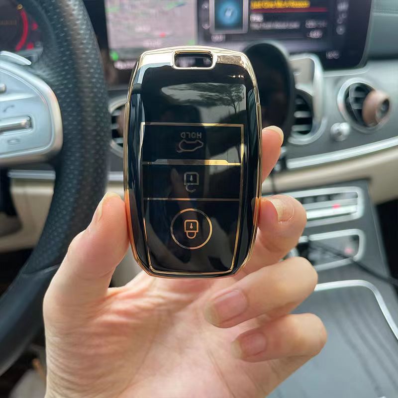 Carsine Kia Car Key Case Golden Edge 3 Buttons / Black / Key case