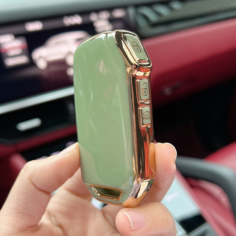 Carsine Kia Car Key Case Golden Edge Gold / Green / Key case