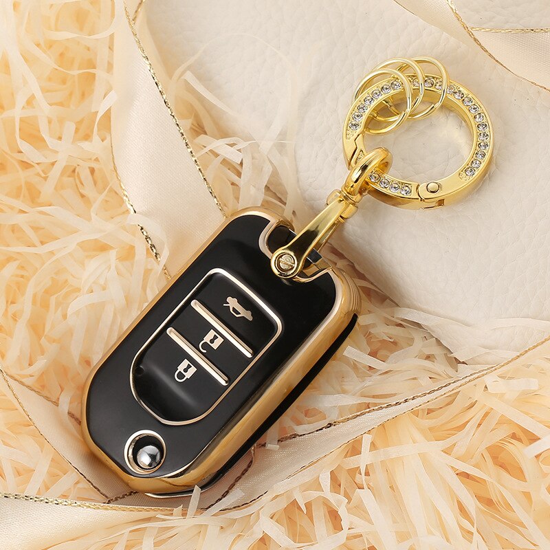 Carsine Honda Acura Car Key Case Golden Edge Black / Key case + O chain