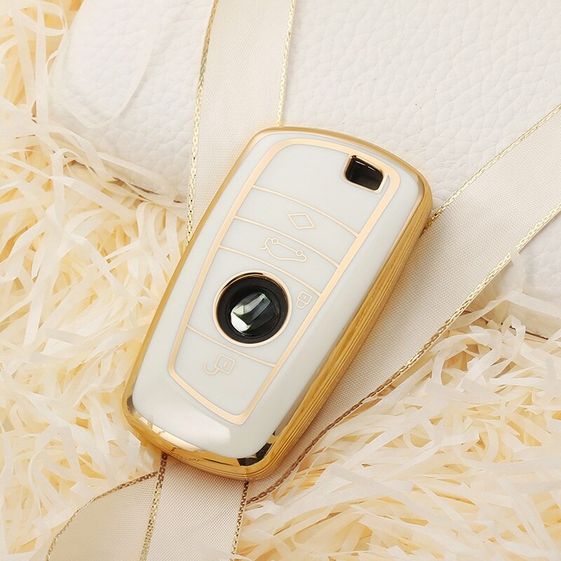 Carsine BMW Car Key Case Golden Edge White / Key case