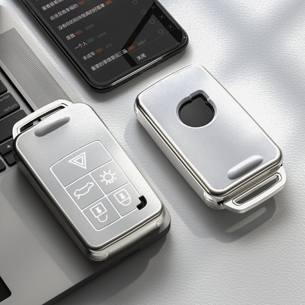 Carsine Volvo Car Key Case Silver Edge B（5 buttons） / White