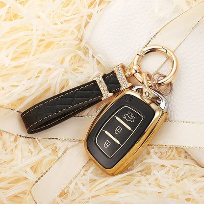 Carsine Hyundai Car Key Case Golden Edge A / Black / Key case + strap