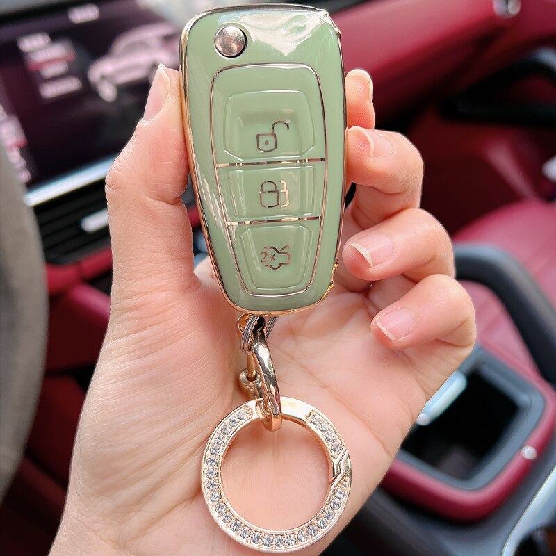 Carsine Ford Car Key Case Golden Edge Green / Key case + O chain