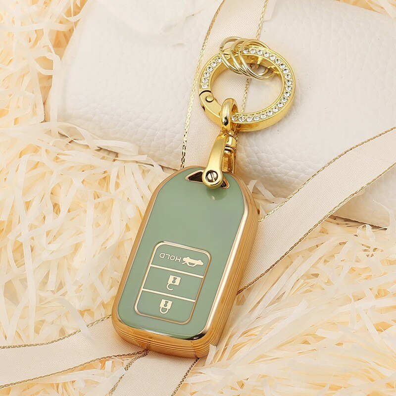 Carsine Honda Acura Car Key Case Golden Edge Green / Key case + O chain