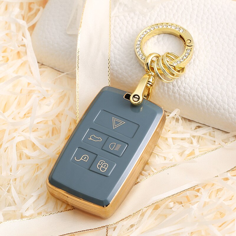 Carsine Land Rover Jaguar Car Key Case Golden Edge Grey / Key case + O chain