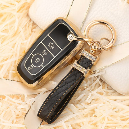 Carsine Ford Car Key Case Golden Edge A / Black / Key case + strap