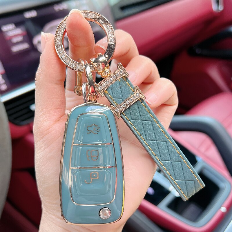 Carsine Ford Car Key Case Golden Edge Grey / Key case + strap