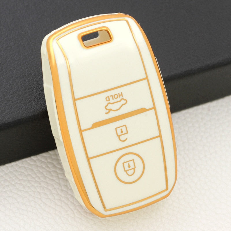 Carsine Kia Car Key Case Golden Edge 3 Buttons / White / Key case