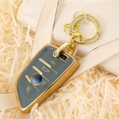 Carsine BMW Car Key Case Golden Edge Grey / Key case + O chain