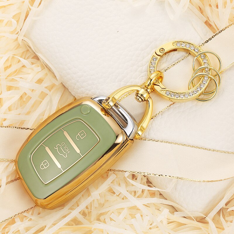 Carsine Hyundai Car Key Case Golden Edge B / Green / Key case + O chain