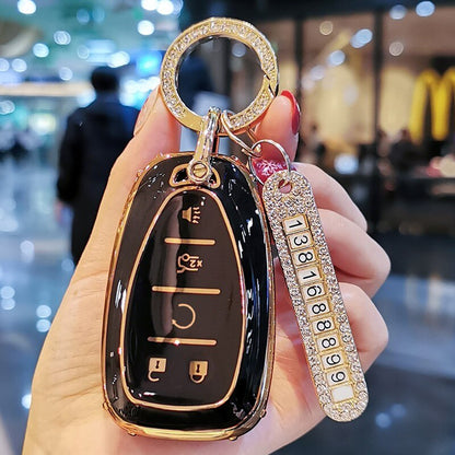 Carsine Chevrolet Car Key Case Golden Edge Black / Key case + ON chain
