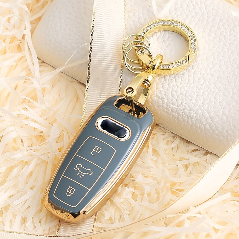 Carsine Audi Car Key Case Golden Edge Grey / Key case + O chain