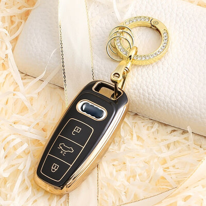 Carsine Audi Car Key Case Golden Edge Black / Key case + O chain