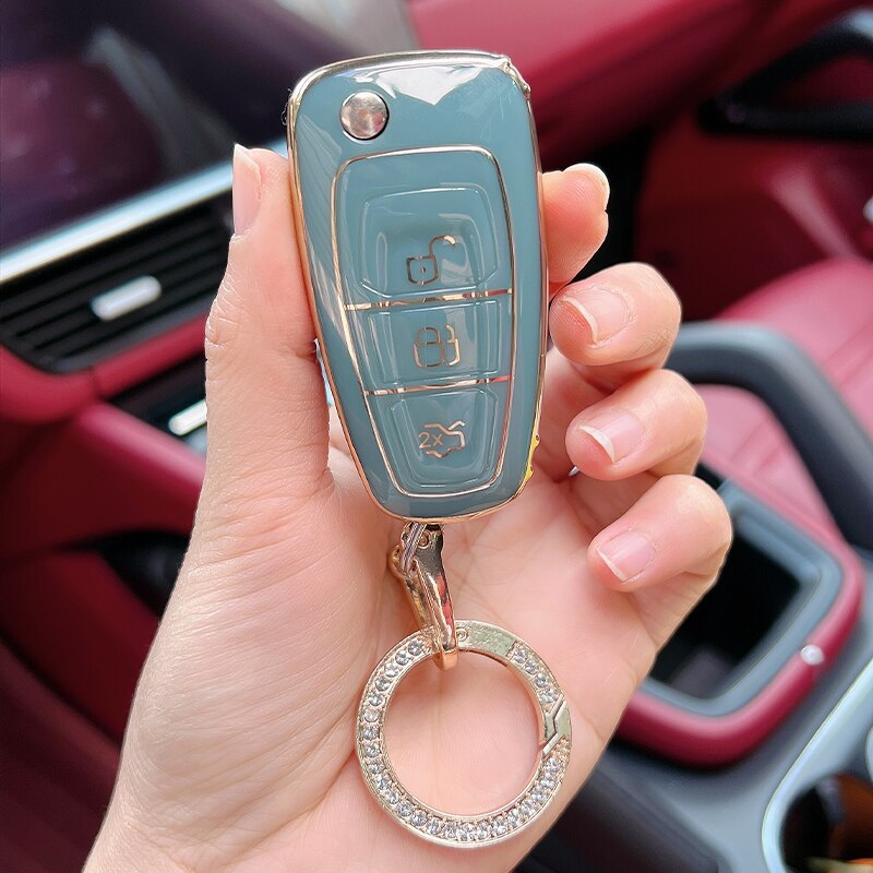 Carsine Ford Car Key Case Golden Edge Grey / Key case + O chain